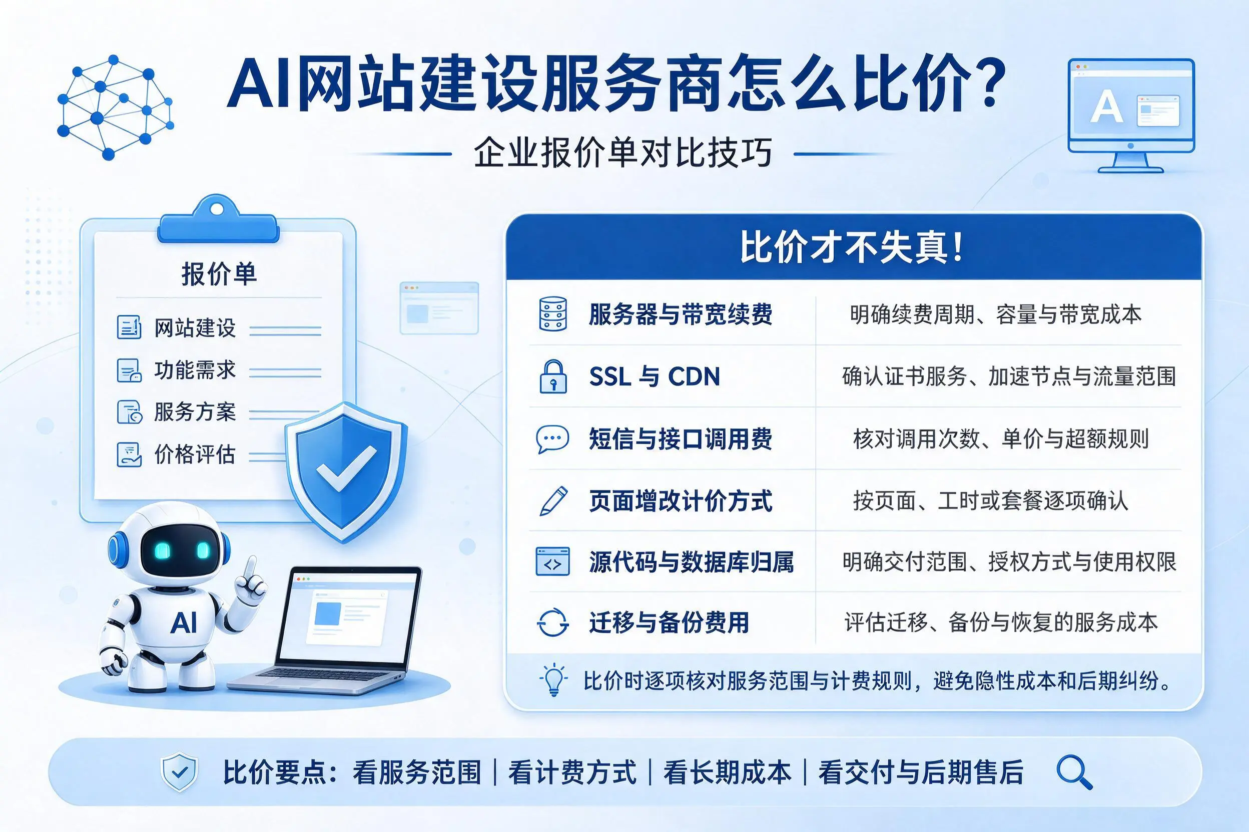 AI网站建设服务商怎么比价?伊春企业报价单对比技巧